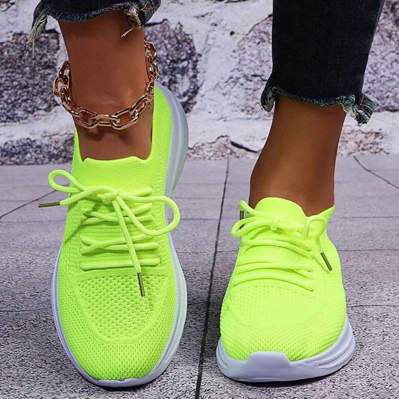 Rimocy Spring Summer Breathable Mesh Sneakers For Women Platform Casual Sneakers Running Shoes Woman Plus Size Green Knit Sneakers