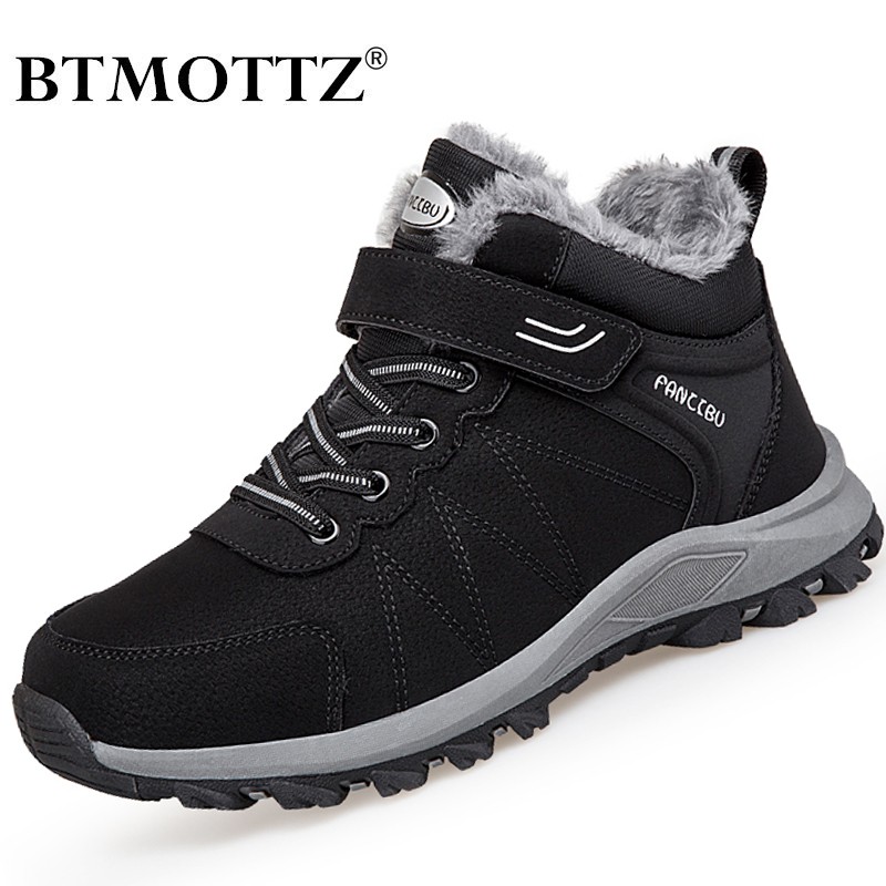 Winter Warm Plush Snow Boots Men High Quality Leather Shoes Waterproof Outdoor Rubber Boots Lace-up Couples Casual Sneakers