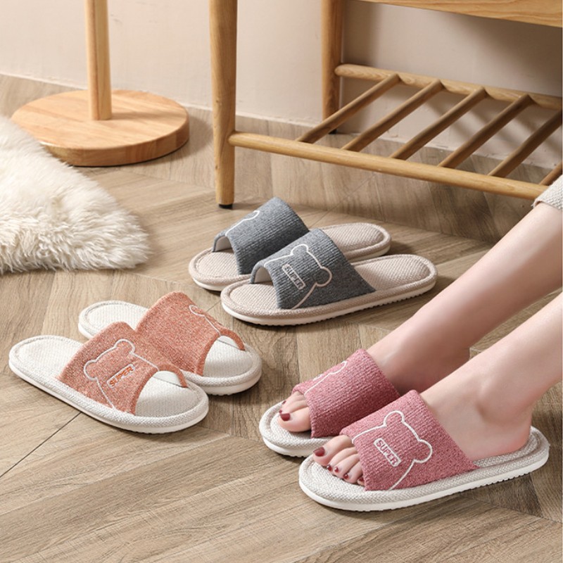 Women Indoor Linen Slippers Home Floor Soft Couple Bedroom Ladies Shoes Summer Open Toes Non-slip Flip Flops Zapatillas De Mujer