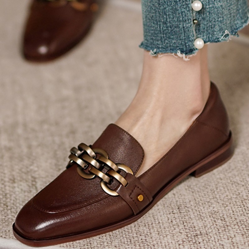 2021 New Women's Series Loafers Low Heel Genuine Leather Round Toe Slip-On Loafers Ladies Comfortable Casual Spring Shoes