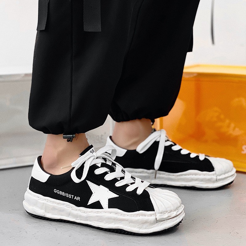 Fashion Men Canvas Casual Sneakers Korea INS Retro Dissolving Sneakers Big Head Male Ulzzang Comfortable Thick Soled Shoes