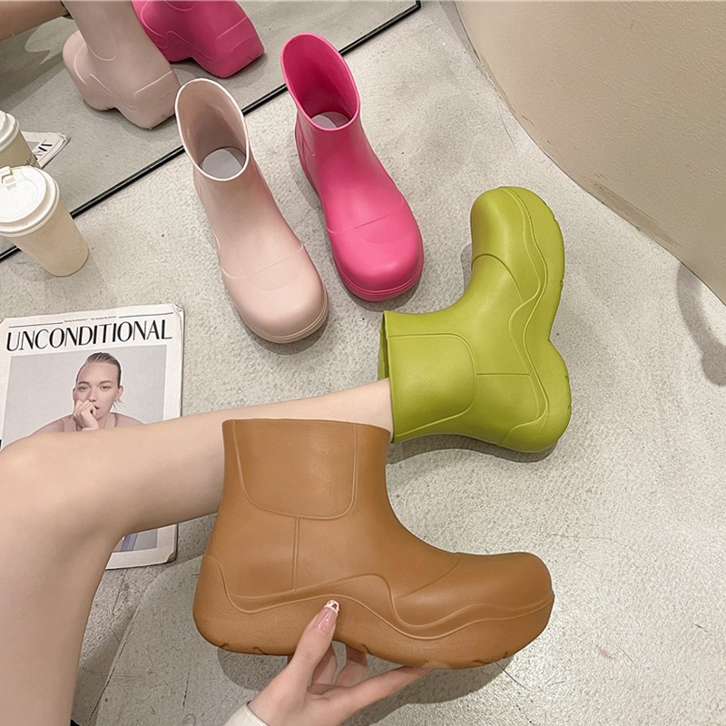 Rimocy 2021 New Rubber Waterproof Rainboots Women Candy Color Thick Platform Ankle Boots For Female Non-slip Rain Boots Woman