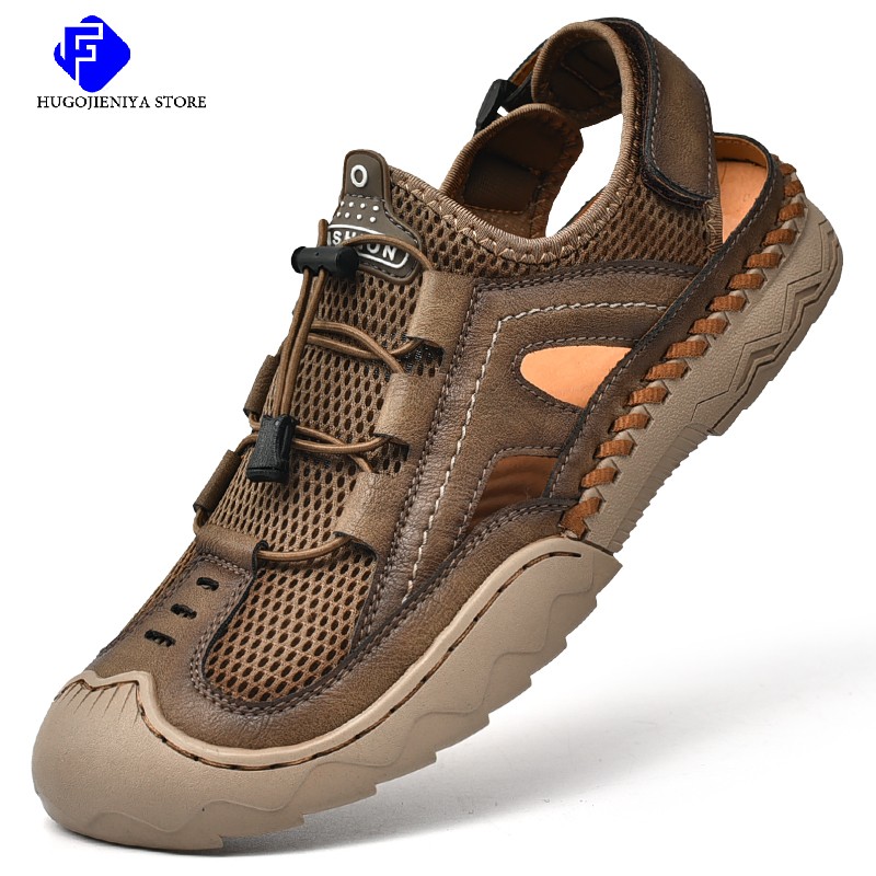 Summer Genuine Leather Men Sandals Outdoor Non-slip Men Beach Sandals Breathable Men Roman Sandals Fashion Men Sneakers