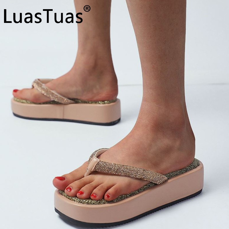 LuasTuas Plus Size 36-43 Ladies Sandals Sparkle Flip Flop Summer Women Shoes Fashion Chunky Ins Footwear Female Beach Shoes