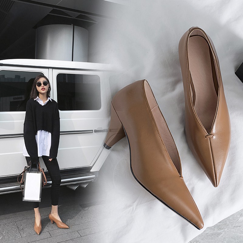 Hot VANGULL Women Genuine Leather Shoes Cowhide Sheep Suede Spike Heels Pointed Toe Women Pumps Professional Office Career