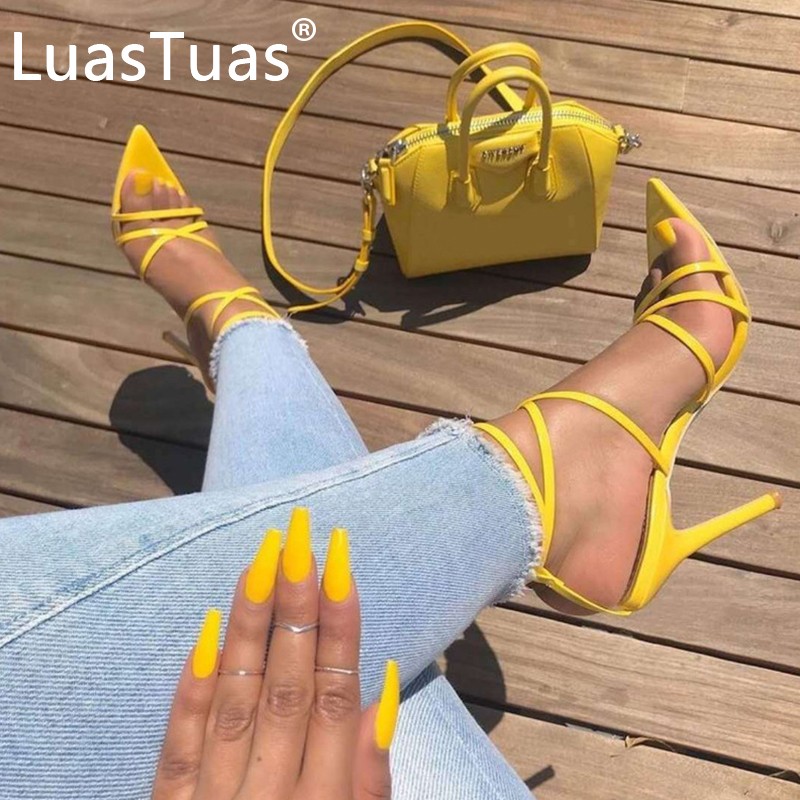 LuasTuas New Ladies Sandals Pointed Toe Thin Heel Sexy Summer Shoes for Women Party Club Chic Trend Footwear Size 35-42