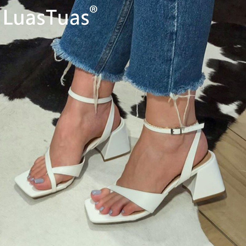 LuasTuas Size 36-43 Women High Heel Sandals Square Toe Flip Flop Summer Shoes for Woman Party Chic Ins Female Shoes