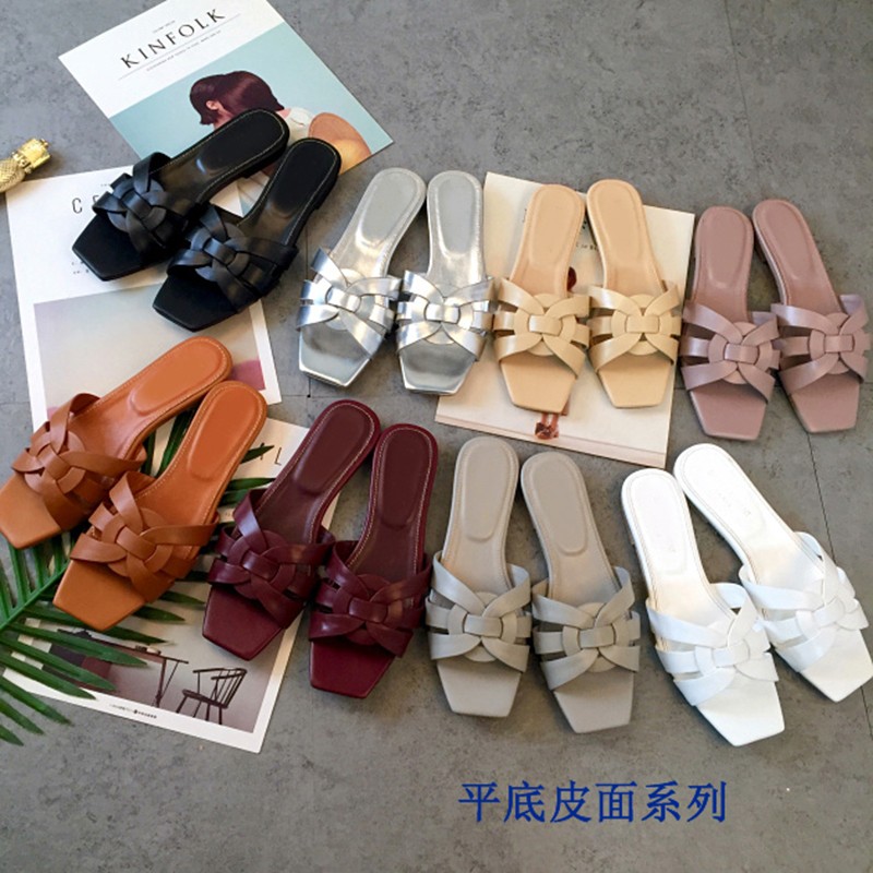 High quality VALLU2022 summer new solid color leather flat bottom woven ladies home outdoor fashion delicate sandals