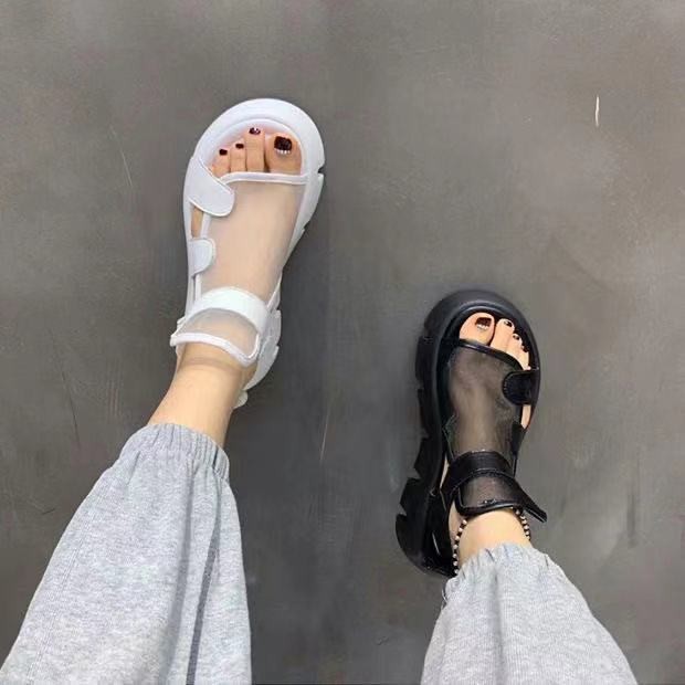 Women's sandals 2021 summer new fashion thick bottom breathable Eugene yarn mesh magic splice Roman sandals hook and loop