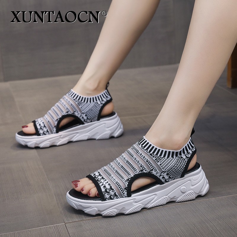 women sandals wedges shoes summer platform sandals shoes women female slip on peep toe knitted ladies casual sneakers 2022