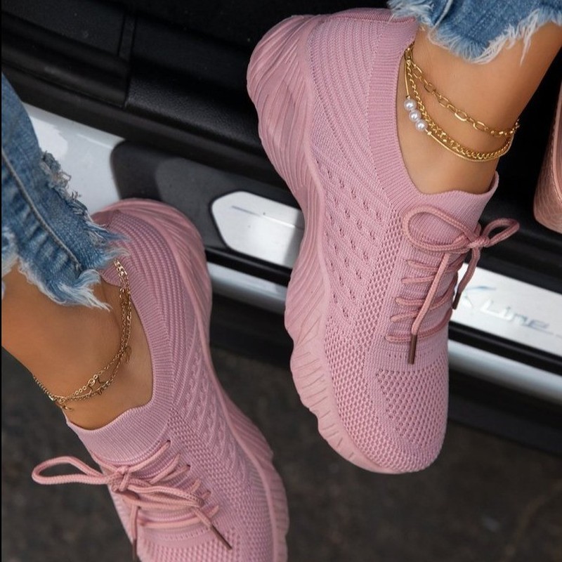 Women Sneakers Comfortable Casual Shoes Mesh Lace-up Ladies Sneakers Chunky Wedges Women's Vulcanized Shoes Female Sneakers