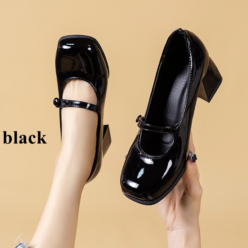 Lucifer Office Ankle Strap Mary Janes Women 2022 Spring New Fashion Square Toe Pumps Woman Black Wine Red Non-slip Casual Shoes