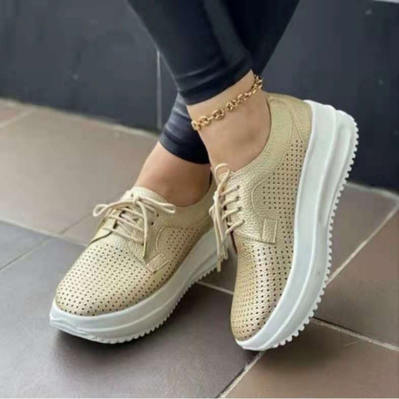 2022 women's shoes spring and autumn new casual shoes hollow breathable slope heel platform shoes lightweight non-slip sports shoes