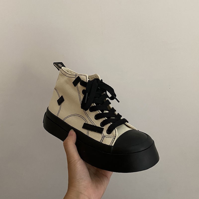 Spring 2021 new thick-soled high-top canvas shoes women's shoes Korean version versatile street shooting dress shoes trend