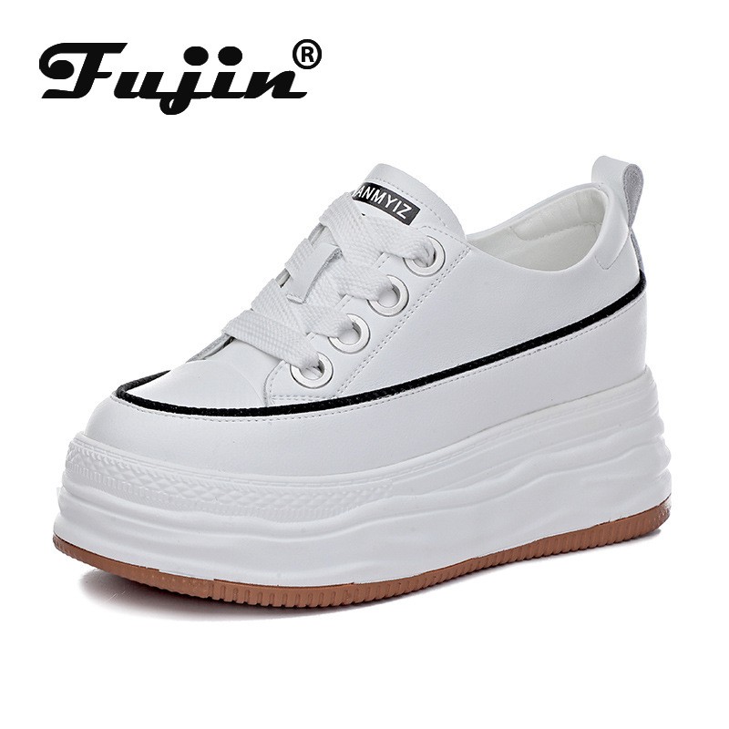Fujin 7cm genuine leather wedge sneakers platform shoes women sneakers fashion white shoes spring autumn summer casual shoes