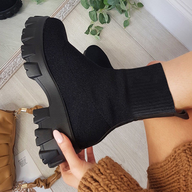 Shoes woman boots knit sock boots women's thick-soled short tube breathable plus size 43 Martin boots platform socks heels