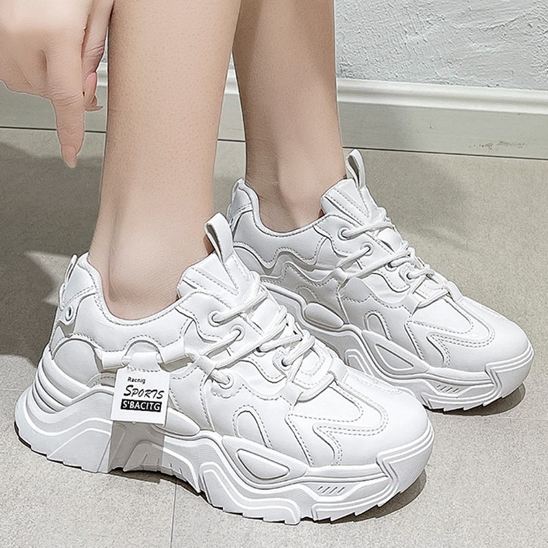 Lucifer White Platform Sneakers Women 2022 Spring Lace Up Thick Bottom Vulcanized Shoes Woman Comfortable Non-slip Casual Shoes Mujer