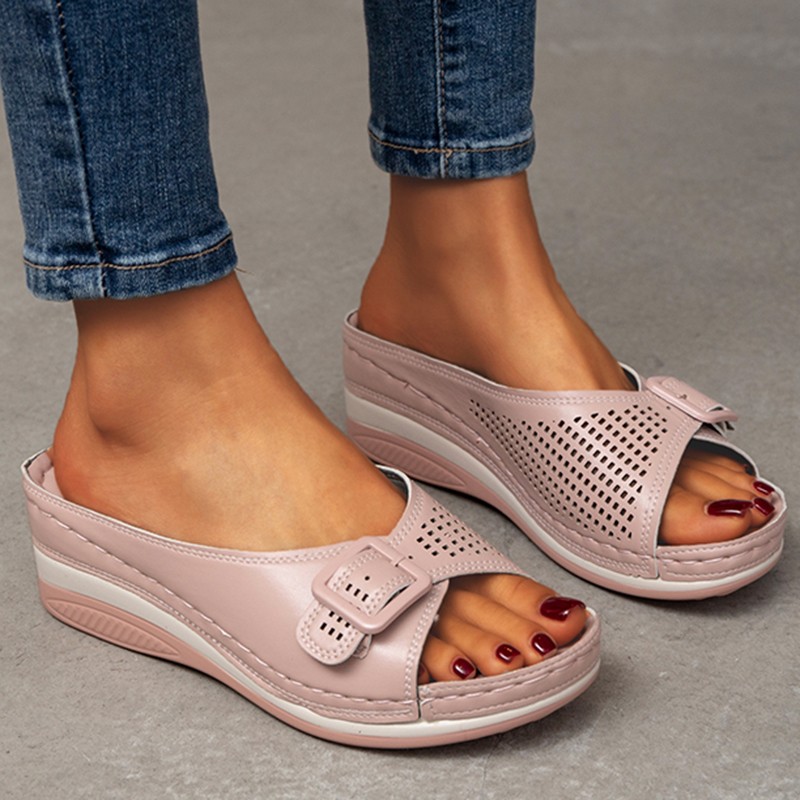 Lucifer New Women Plus Size 43 Wedge Shoes 2022 Summer Buckle Heel Feet Sandals Comfortable Non-slip Beach Wear