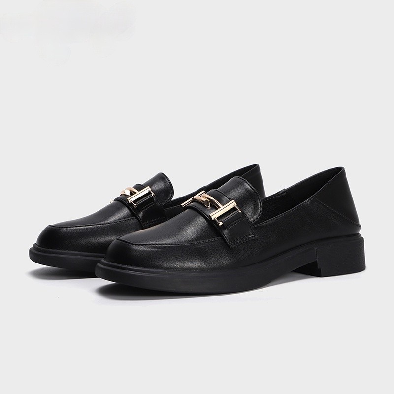 2021 spring/summer new casual shoes pure black low-top square head fashion step two-way wear soft bottom leather shoes women