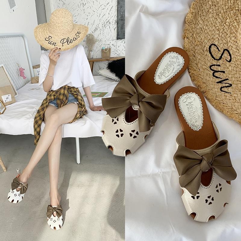 Slippers women's clothing outside 2021 summer new versatile Korean fashion beach shoes flat bottom sandals baotou semi sandals