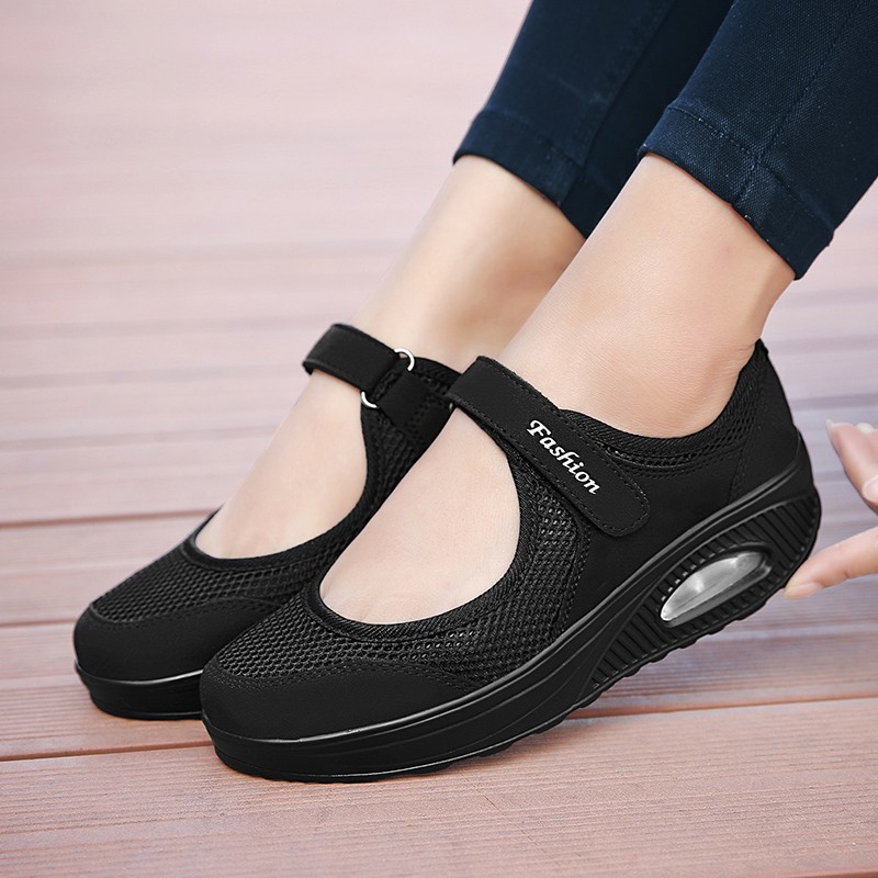 Women Platform Sneaker Summer Fitness Mesh Slimming Sneakers Female Height Increasing Shoes Hook and Loop Chunky Walking Shoes