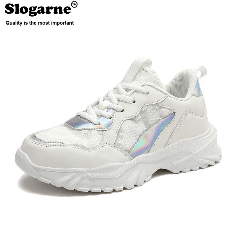 Women's spring autumn air mesh sneakers lady's running shoes girl's high elastic thick-soled middle school students leather shoes