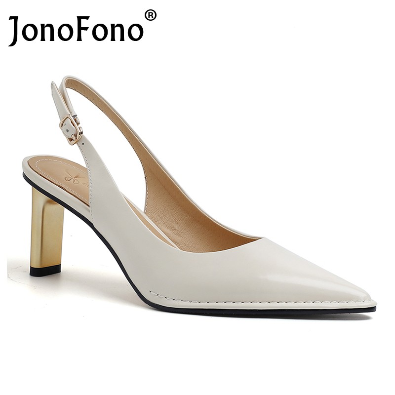 JOVONO 2022 Women High Heels Shoes New Genuine Leather Metal Heel Spring Shoes Women Shoes Fashion Party Shoes Size 34-39