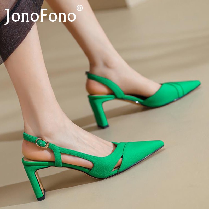 Junofo New 2022 Women's High Heel Sandals Genuine Leather Buckle Women's Summer Shoes Ins Chic Party Shoes Footwear Size 34-39