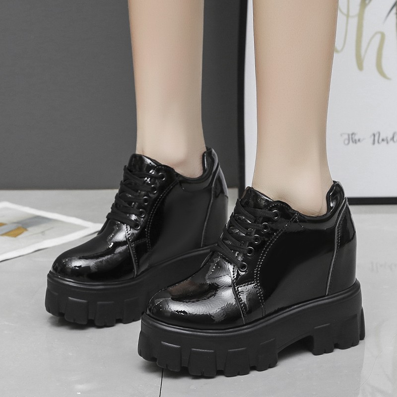 Rimocy Platform Chunky Ankle Boots For Women Height Increasing Thick Sole Gothic Shoes Woman Punk Style Patent Leather Socks