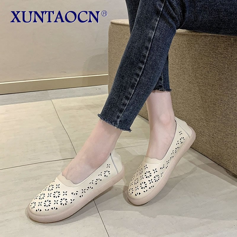 Leather Women Flats New Cutout Summer Shoes Woman Hollow Women's Loafers Female Solid Shoes