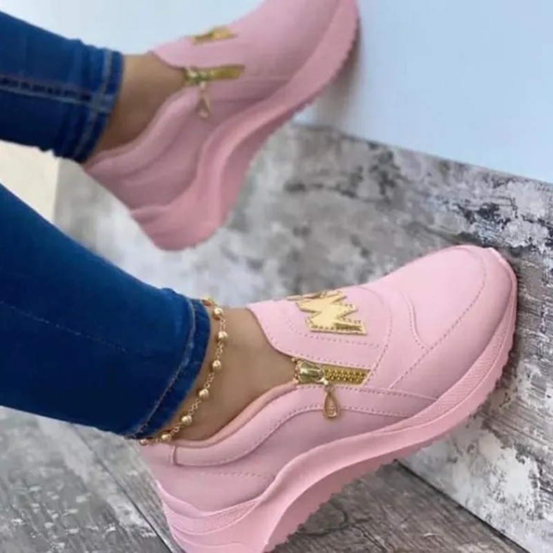 2021 Women's Chunky Sneakers Solid Color Platform Shoes Thick Bottom Zipper Women's Vulcanized Shoes Sneakers Zapatos De Mujer