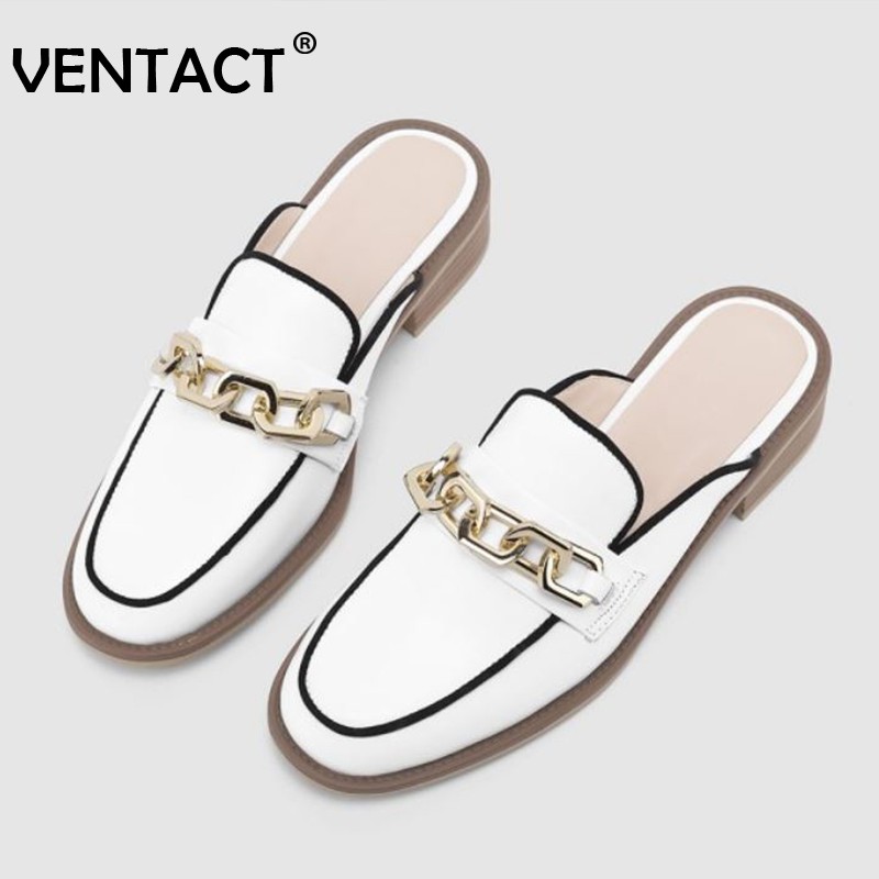 VENTACT New Women Sandals Metal Chain Genuine Leather Women Shoes Fashion Cool Summer Shoes for Women's Shoes Size 34-40