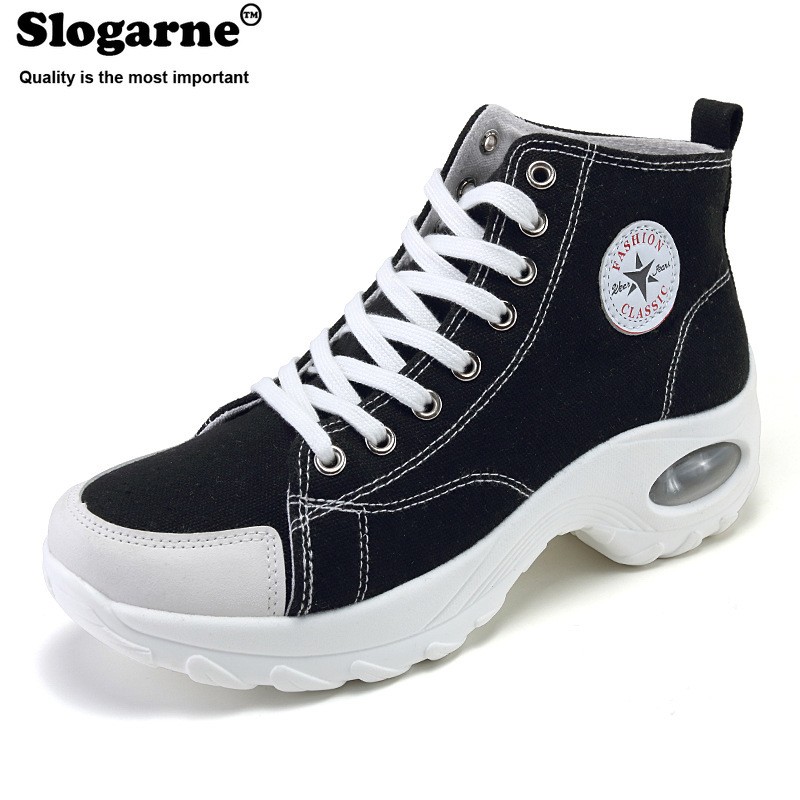 Women's Spring Summer Plus Size High Top Sneakers Women Height Increase Canvas Shoes Air Cushion Casual Sneakers Loafers