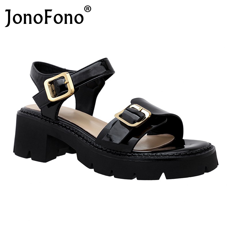 GONOVONO New 33-40 Women Sandals Summer Shoes Real Leather Square Heel Ladies Daily Vacation