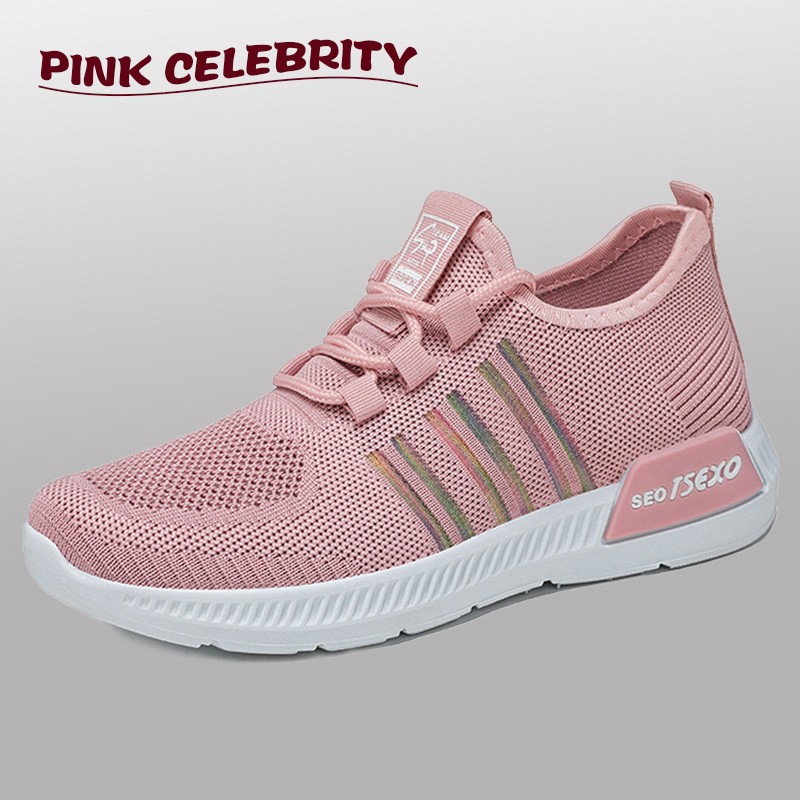 Women's sports shoes flying woven lightweight soft sole lace-up casual mesh shoes breathable shoes