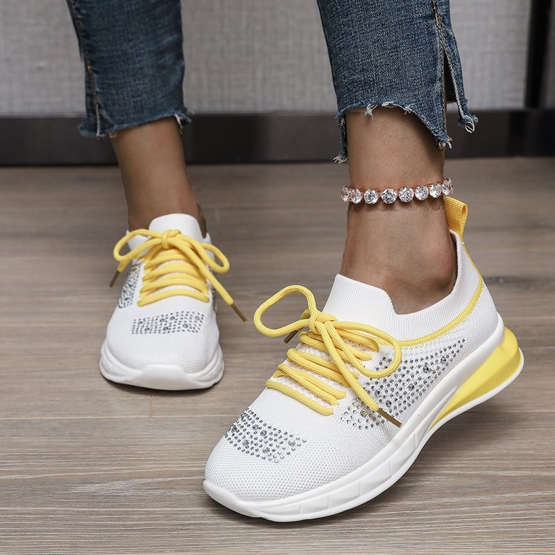 Rimocy Women Crystal Platform Sneakers Comfortable Soft Sole Knitted Flat Shoes Woman 2022 Spring Breathable Mesh Casual Shoes