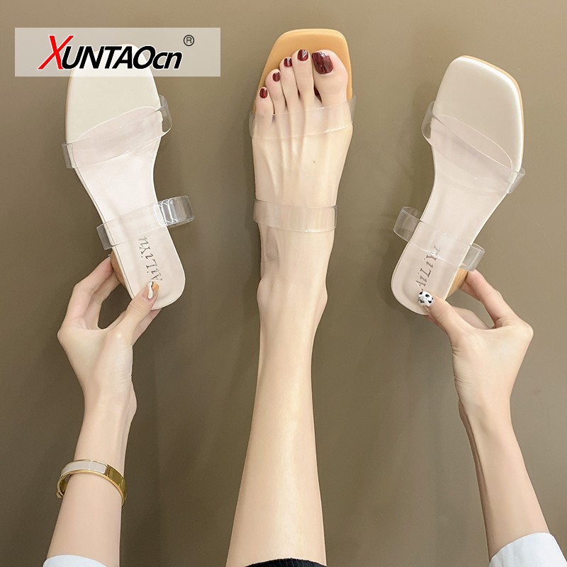 Women's shoes 2020 new word women sandals with wild women sandals transparent women's thick heel crystal heel sexy sandals