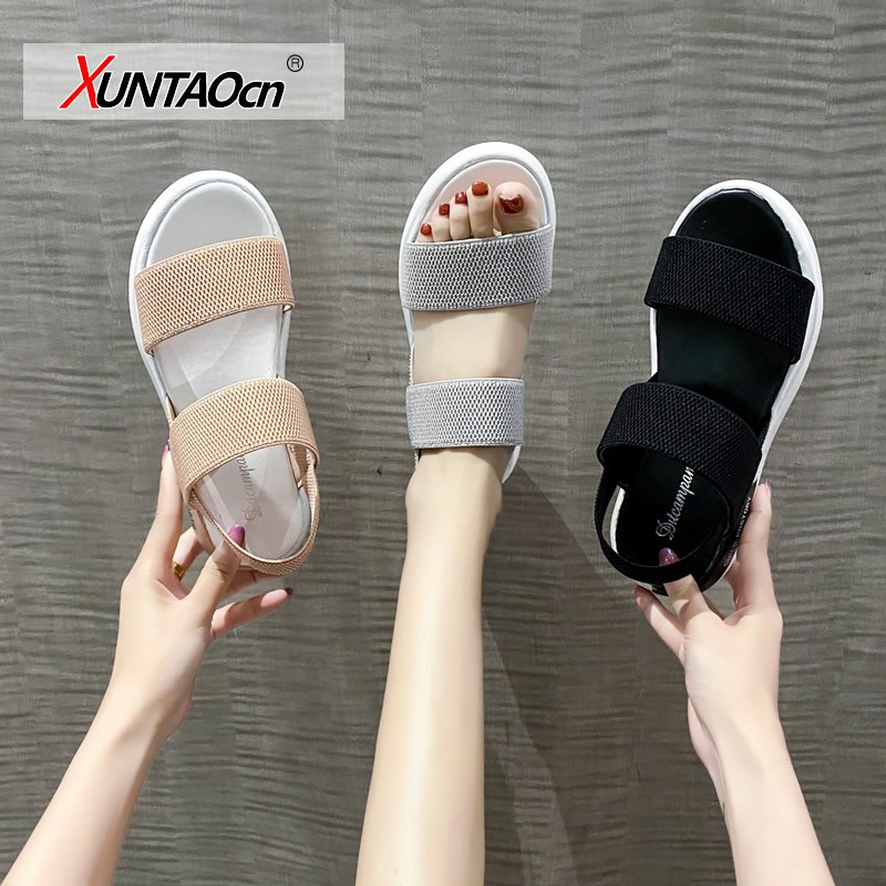 Fashion Open Toe Sports Sandals T-Shape Buckle Thick Heel Platform Shoes 2020 Women's Summer Flat Casual Shoes Women Slippers