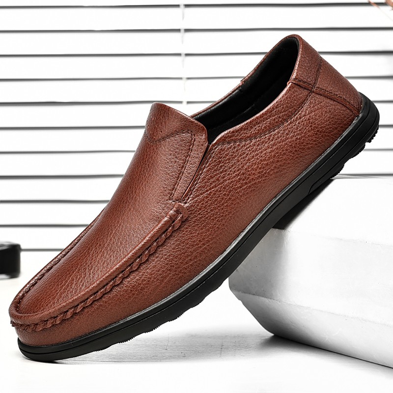 Mens Casual Shoes Luxury Brand Summer Men Shoes Split Leather Moccasins Comfortable Breathable Slip On Boat Shoes