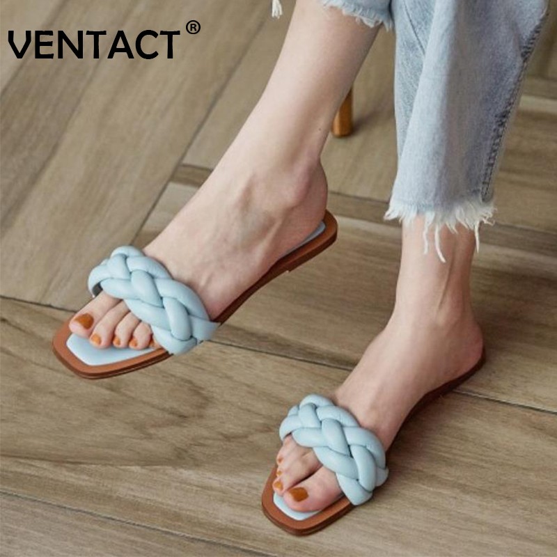 VENTACT Size 34-40 Flat PU Leather Women Sandals Summer Home Shoes Woman Wedding Party Shoes Female Slippers Femme Shoes