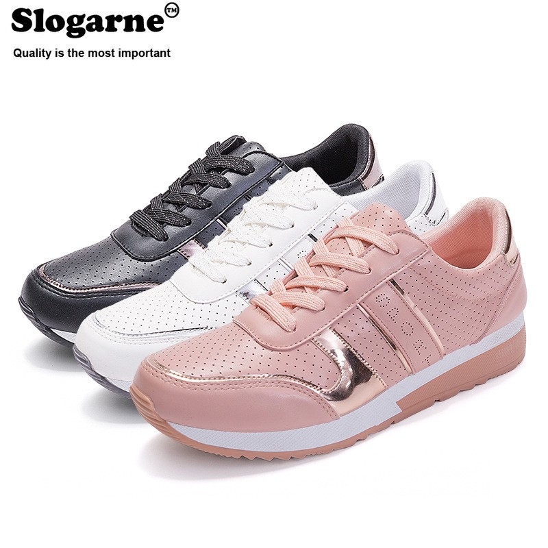 Women Plus Size Luxury Shoes Platform Sneakers Female Spring Walking Shoes Student Flats Thick Sole Hollow Leather Shoes