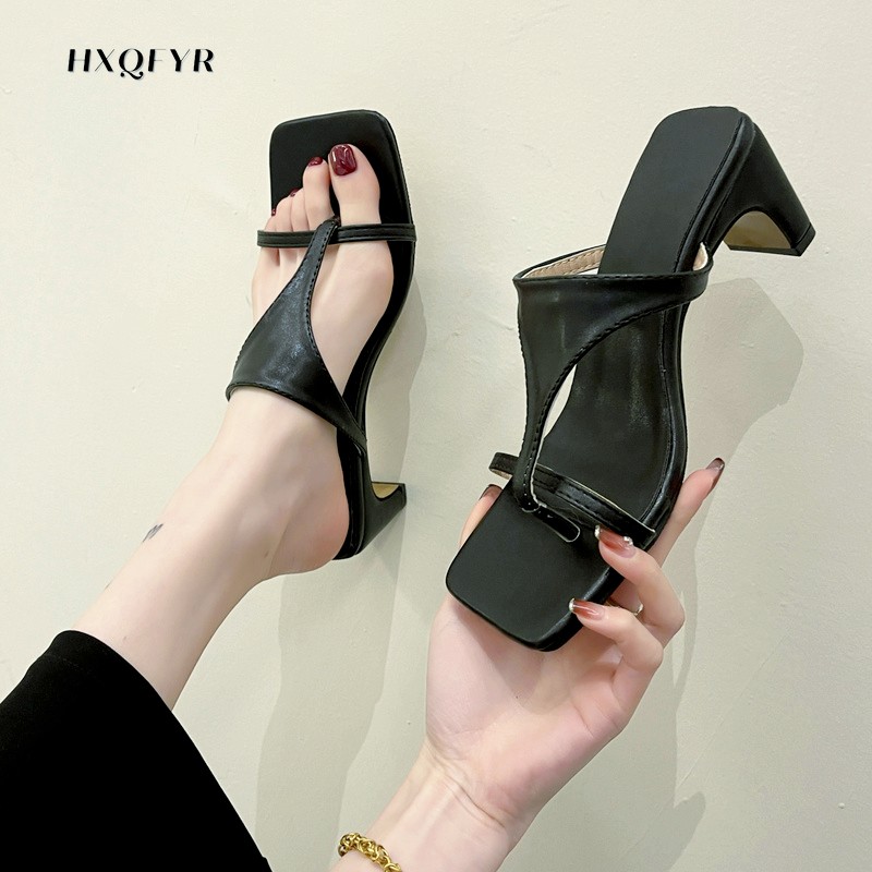 Women Shoes 2022 New Women Flip Flops Slippers Fashion Women's Slippers Pinch Toe Square Head Women Party Shoes Women's High Heels