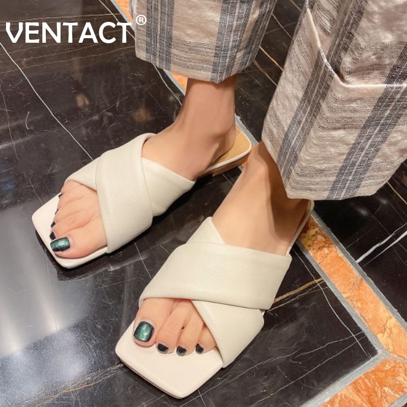 VENTACT New Women Flat Sandals Square Toe Summer Shoes Women Fashion Casual Shoes Daily Holiday Women's Shoes Size 34-42