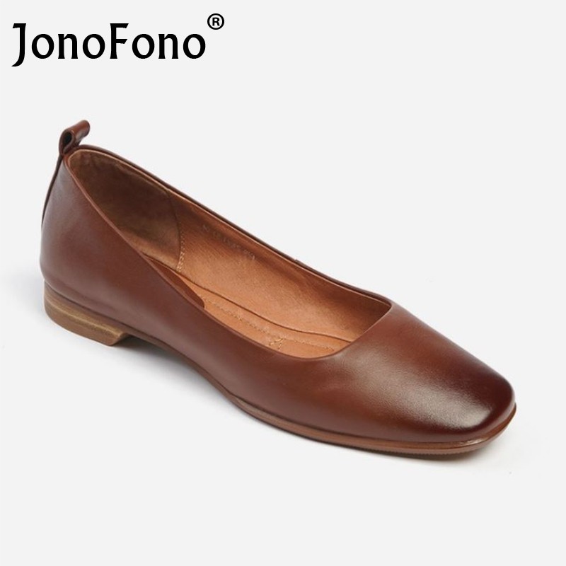 JONOVONO Size 33-40 Flat Heel Women Shoes Genuine Leather Square Toe Shoes Women Shoes Spring Autumn Female Shoes