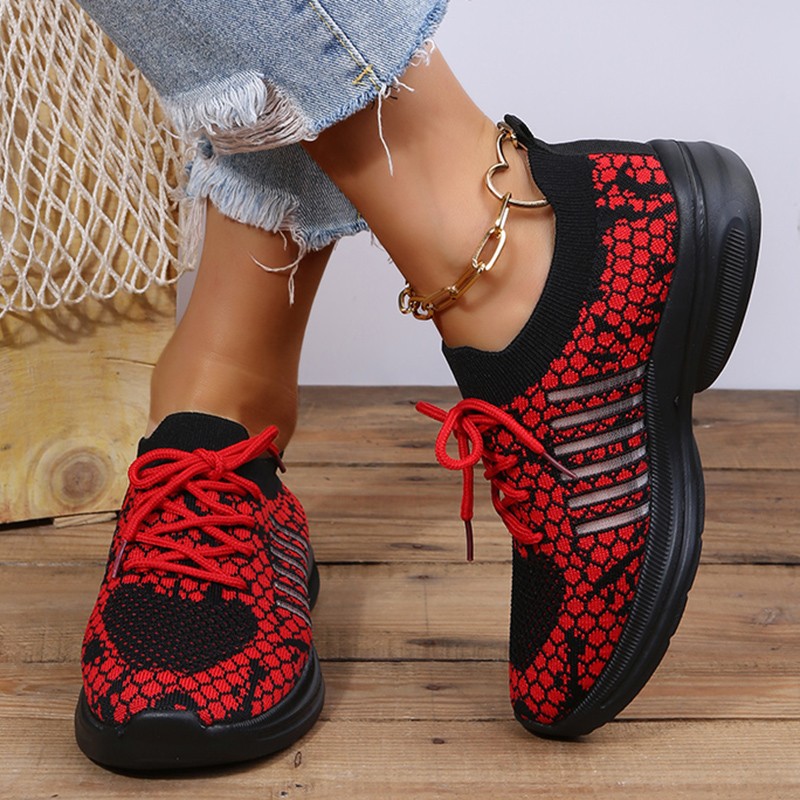 Lucyever Breathable Mesh Sneakers for Women Snake Pattern Lace Up Vulcanized Shoes Woman 2022 Comfty Non Slip Tenis Shoes 44