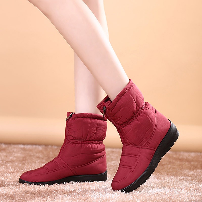 Snow boots for women winter warm plush ankle boots front zipper non-slip cotton-padded female solid color boots