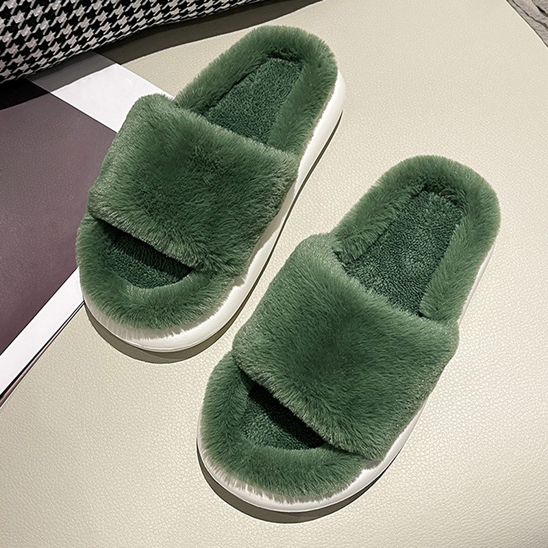 Plush Home Slippers Fluffy Women Slides Comfort Furry Flat Sandals Female Cute Slippers Shoes For Women Indoor Flip Flops