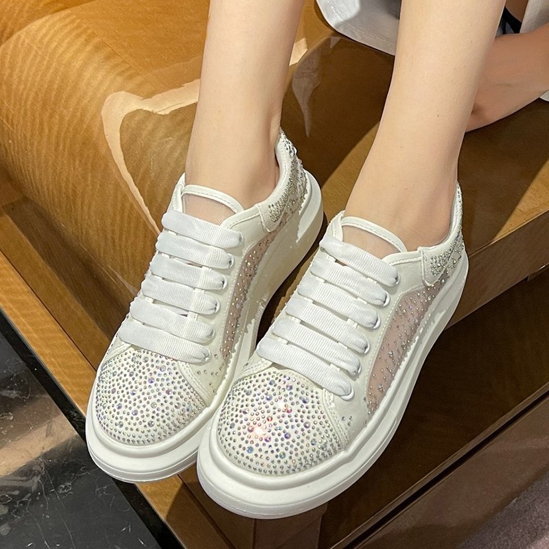 JMPRS Platform Shining Crystal Sneakers Women 2022 Spring Breathable White Mesh Sneaker Woman Comfort Flat Heel Casual Shoes