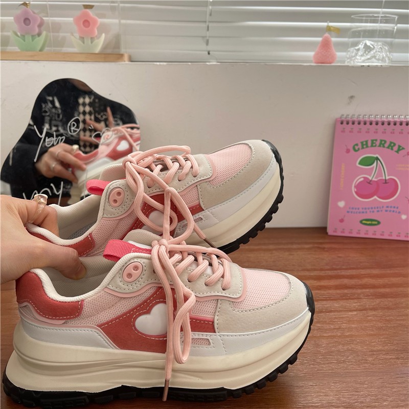 2022 Fashion Chunky Sneakers Women Lace-up Basketball Sneakers Kawaii Daddy Breathable Mesh Sneakers For Women