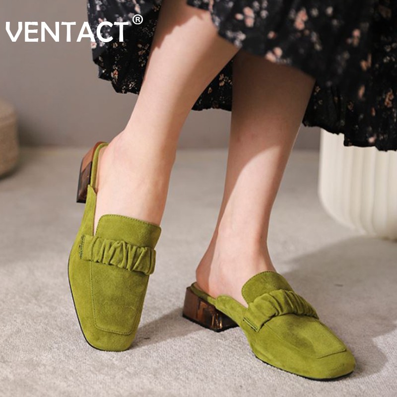 VENTACT New Women Sandals Genuine Leather Square Heel Women Summer Shoes Fashion Women Shoes Holiday Female Shoes Size 34-40